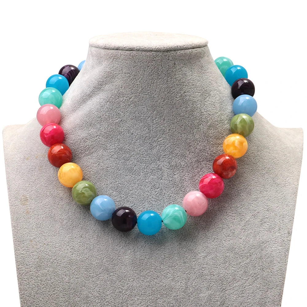 20mm Colorful Acrylic Geometric Round Beads Choker Necklace Fashion Resin Beaded Collar Necklaces New Jewelry Gifts