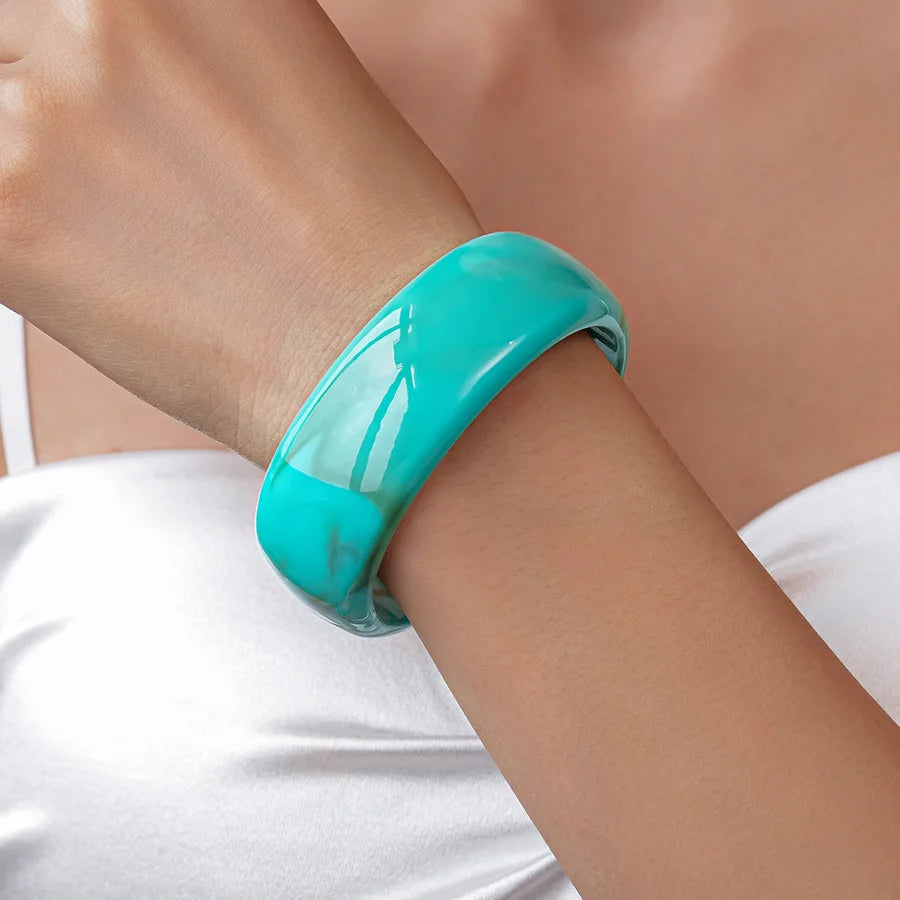 KMVEXO Vintage Turquoise Blue Geometric Resin Bangle Women Irregular Wide Bracelet Ladies Bohemian Beach Acrylic Bangles Jewelry