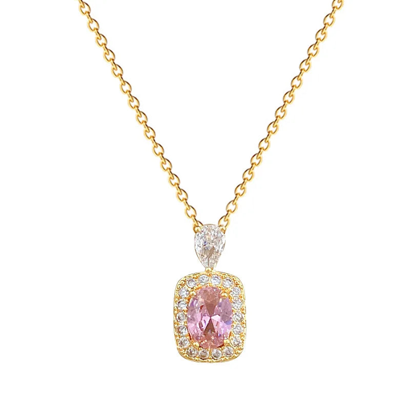 316L Stainless Steel Pink Crystal Pearl Charm Necklace Earrings For Women Girl New Trend Non-fading Jewelry Set Gift