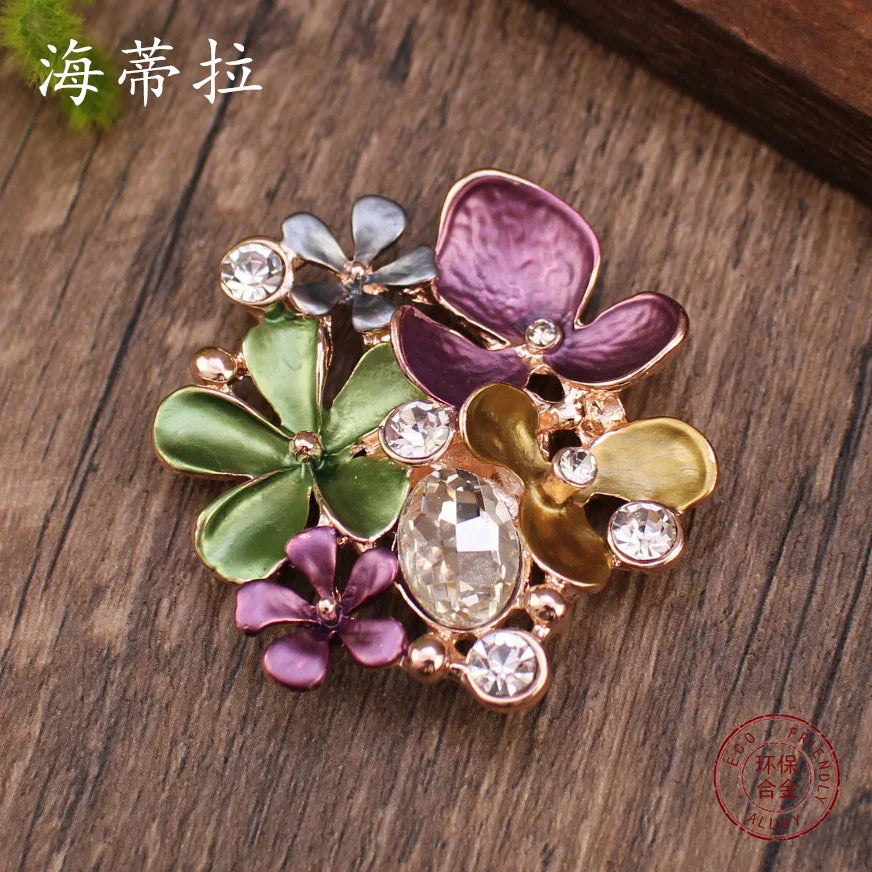 new color oil geometric flower diamond magnetic brooch, fashionable and high-end women's versatile brooch