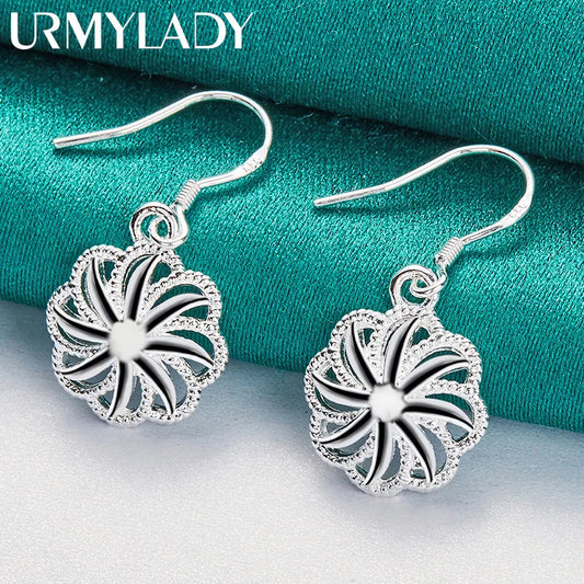 URMYLADY 925 Sterling Silver Flower Earrings For Women Wedding Engagement Party Fashion Jewelry