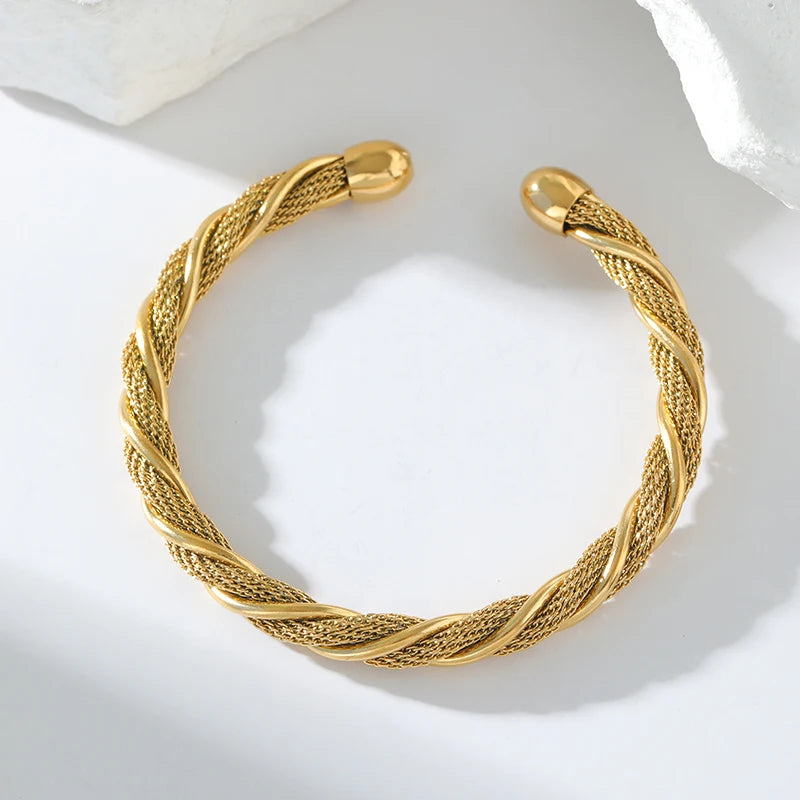 EILIECK 316L Stainless Steel Gold Color Twisted Bangles For Women New Trendy Adjustable Bracelet Waterproof Jewelry Gift Party