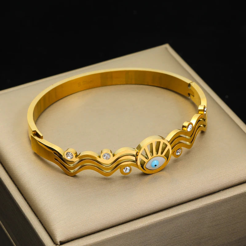 EILIECK 316L Stainless Steel Gold Color Twisted Bangles For Women New Trendy Adjustable Bracelet Waterproof Jewelry Gift Party