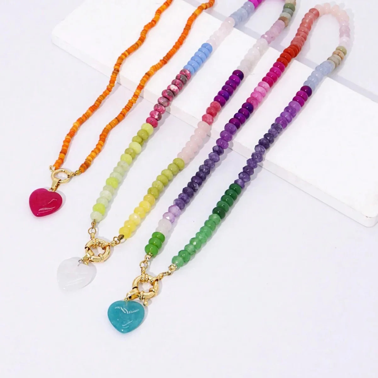 2026 European and American handmade blogger beaded heart glass necklace, beach style pendant jewelry gift