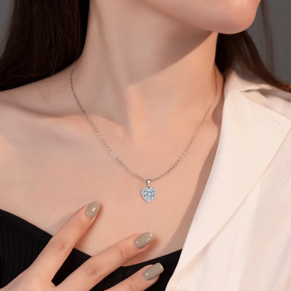 Heart Cut Pink 2CT Total Moissanite Necklace Earring Set S925 Sterling Silver GRA Certified Pass Diamond Tester Wedding Party Fine Jewelry Gift For Women