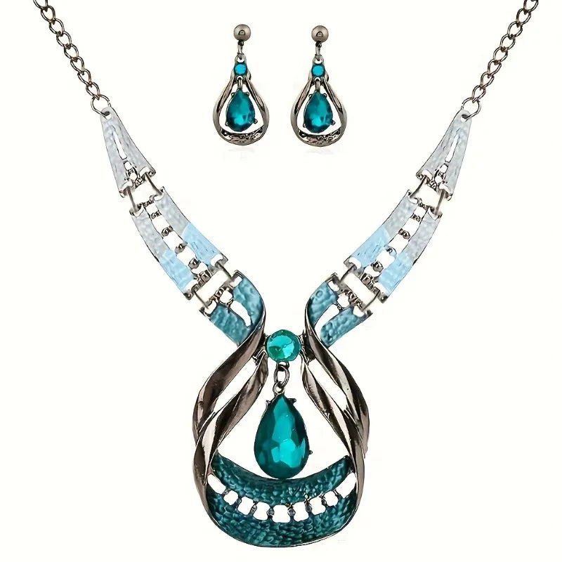 Geometry Fashion Metal Jewelry Set Necklace Earring For Woman New Boho Maxi Statement Collar Jewelry Necklace
