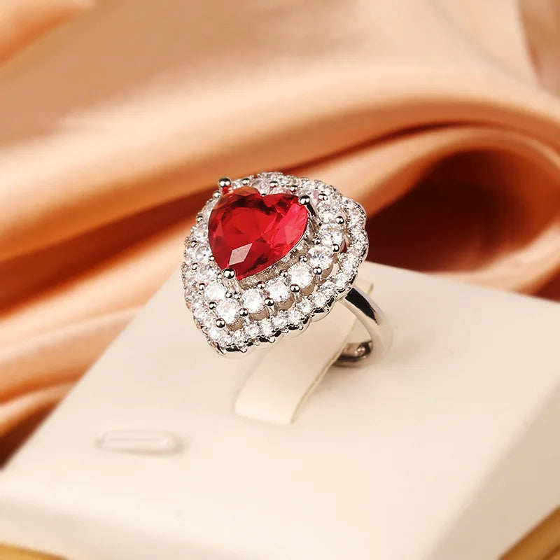 New 925 Silver High Quality Full Diamond Heart Ring Female Party Birthday Jewelry Gift Wholesale