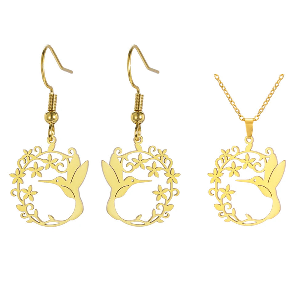 My Shape Hummingbird Earrings for Women Stainless Steel Flowers Birds Dangle Earrings Filigree Boho Fashion Jewelry  Gifts