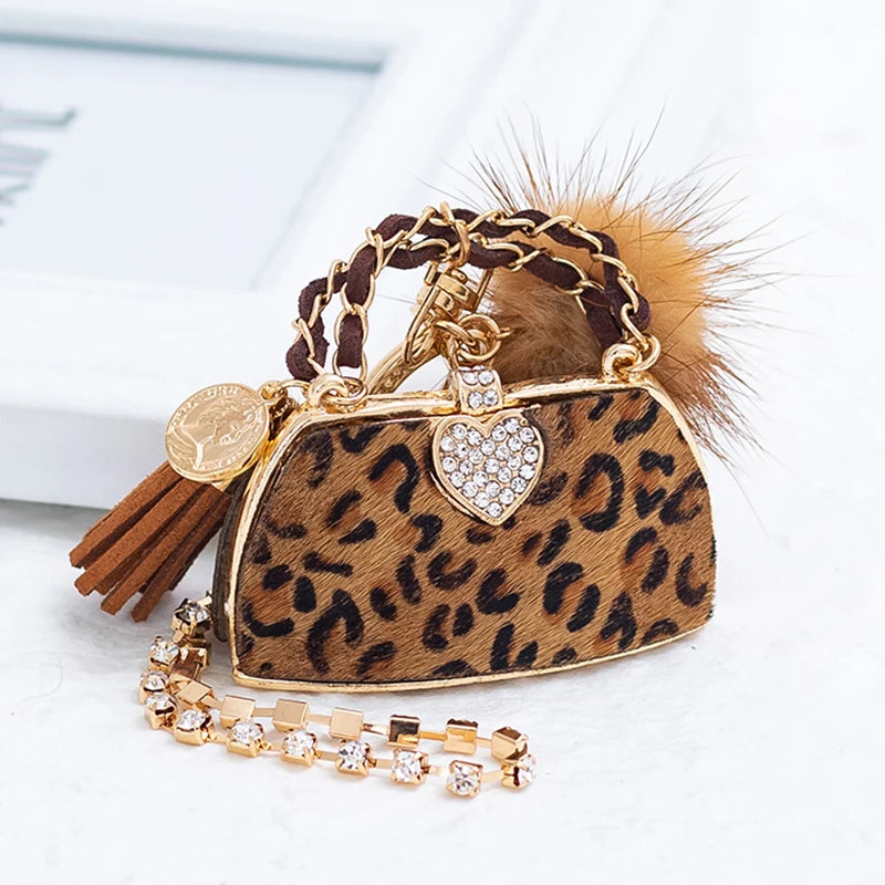 Metal Luxury Bag Keychain Leather Bag Shape Woman's High -end Charm Decoration Supports A Seal Leopard Leather Bag