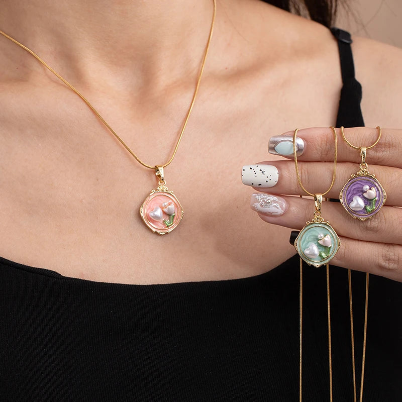 ANENJERY 316L Stainless Steel Flower Butterfly Shell Pendant Necklace For Women Delicate Elegant Fashion Jewelry Gifts Wholesale