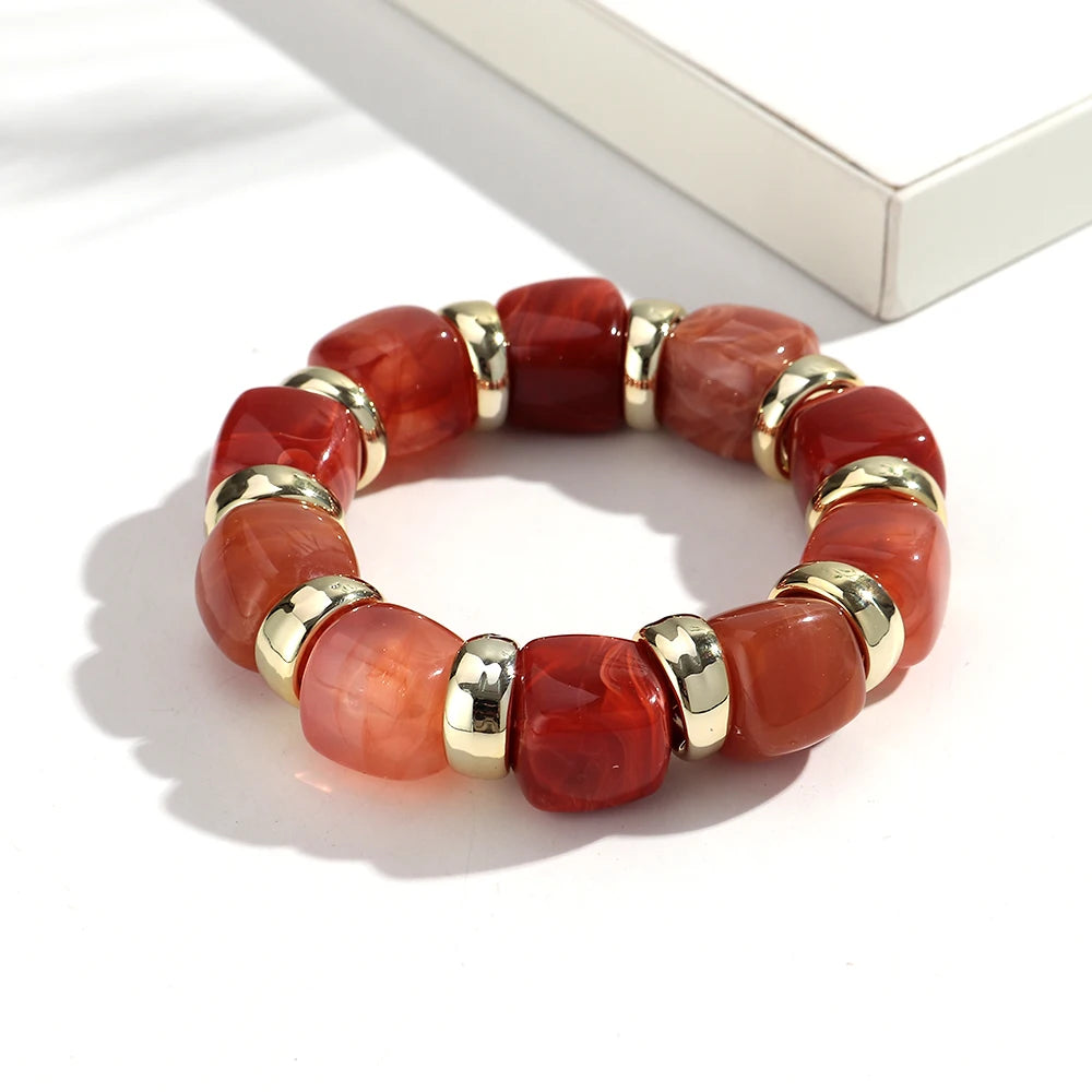 Trendy Acrylic Colorful Square Beads Elastic Bracelets Elegant Resin Geometric Stackable Bangles Bracelet Women's Jewelry Gifts