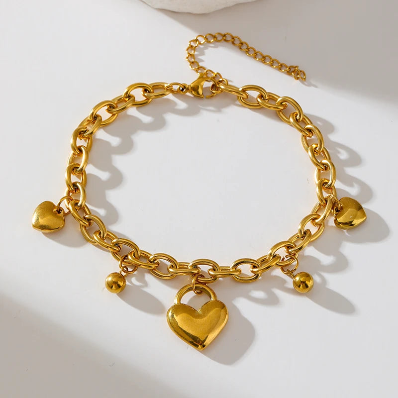 EILIECK 316L Stainless Steel Fashion Heart Love Charm Bracelet For Women New Trendy Waterproof Wrist Chain Jewelry Lady Gift