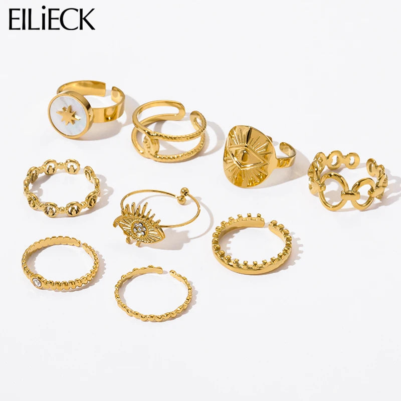 EILIECK 316L Stainless Steel Personality Golden Open Cuff Rings For Women Girl Fashion New Jewelry Lady Gift Party anillos mujer