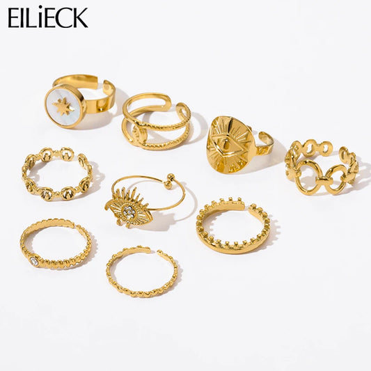 EILIECK 316L Stainless Steel Personality Golden Open Cuff Rings For Women Girl Fashion New Jewelry Lady Gift Party anillos mujer