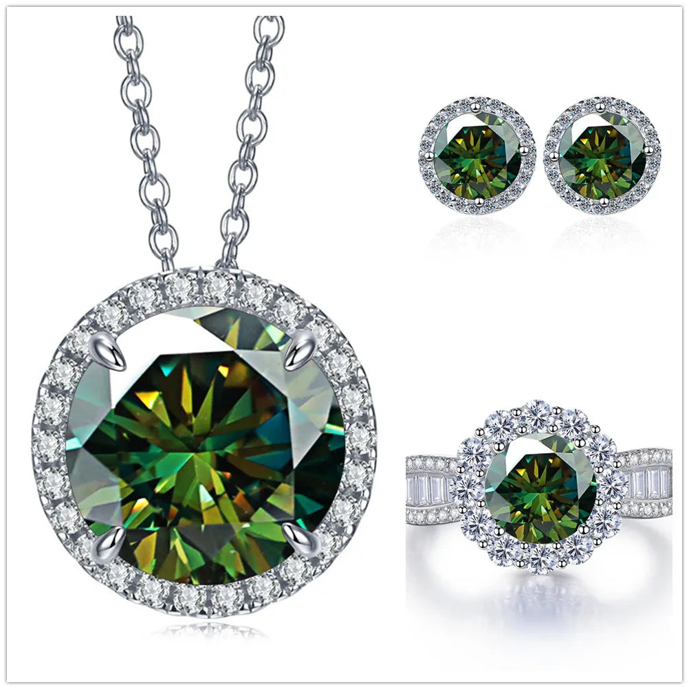 Total 9 Carat Moissanite Jewelry Set 925 Sterling Silver Ring Earrings Necklace Jewelry Pass Diamond Test with Black Card Gift