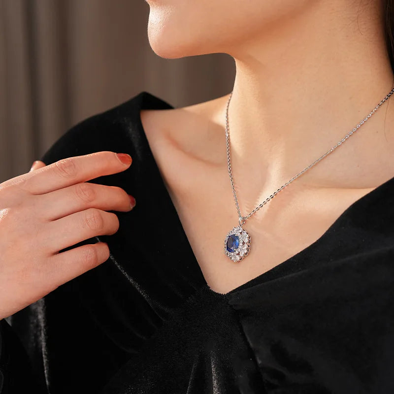 Medium Vintage Inlaid Rhinestone Three-piece Jewelry Set Oval Ring Earring Light Luxury Fashion Necklace Accessories Set