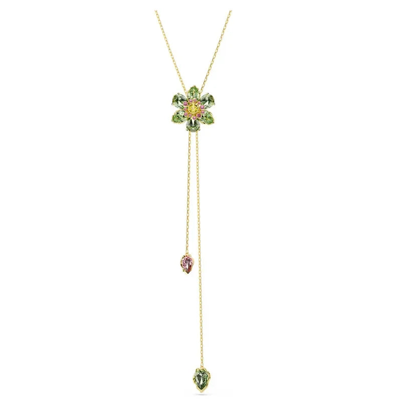 2026 New Trend Original Luxury Crystal Set Charm Yellow Pink Blue Flower Crystal Pendant Fashion Necklace Earring Gift for Women