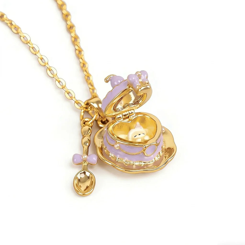 Popular Cup Opening and Closing Necklace Sweet Style Teaspoon Oil Drip Little Girl 18K Gold Colour-Preserving Birthday Gift