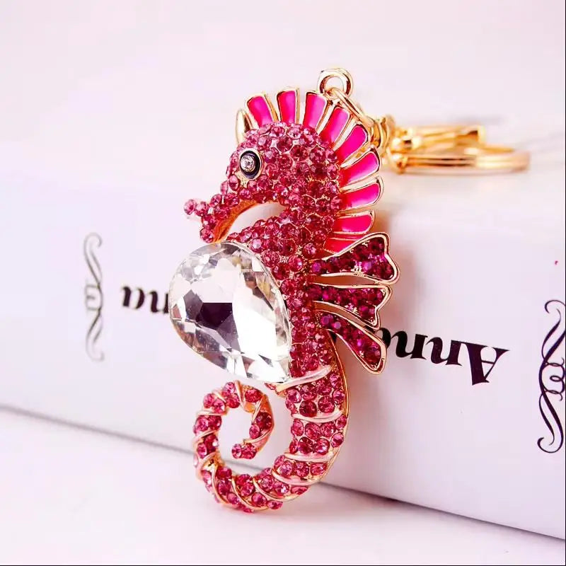 Fashion Creative Lovely Crystal Seahorse Car Pendant Keychain For Women Bag Keychains Rhinestone Car keyrings Gifts Jewelry