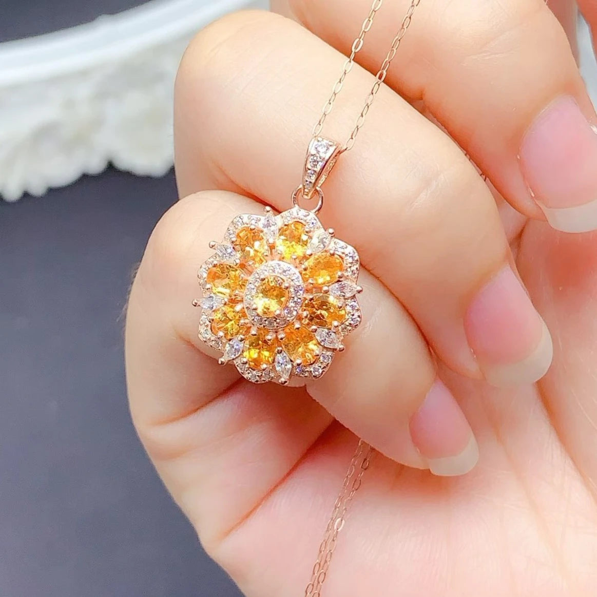 Sparkling 925 Silver Crystal Pendant Natural Citrine Pendant with Authentic Certificate Fine Jewelry Birthday Gift for Women
