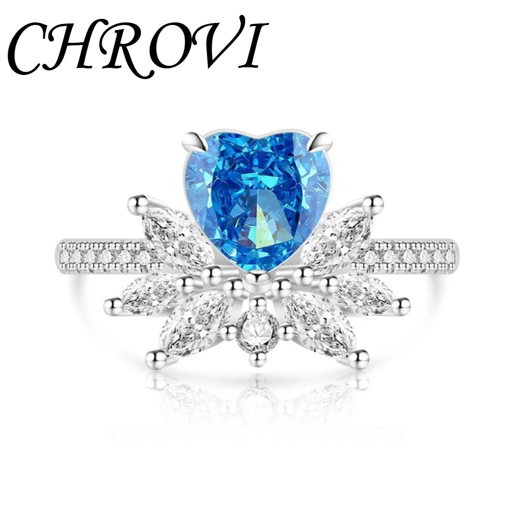 Light luxury 925sterling silver colorful gemstone ice flower ring for women,super sparkly high carbon diamond heart ring jewelry