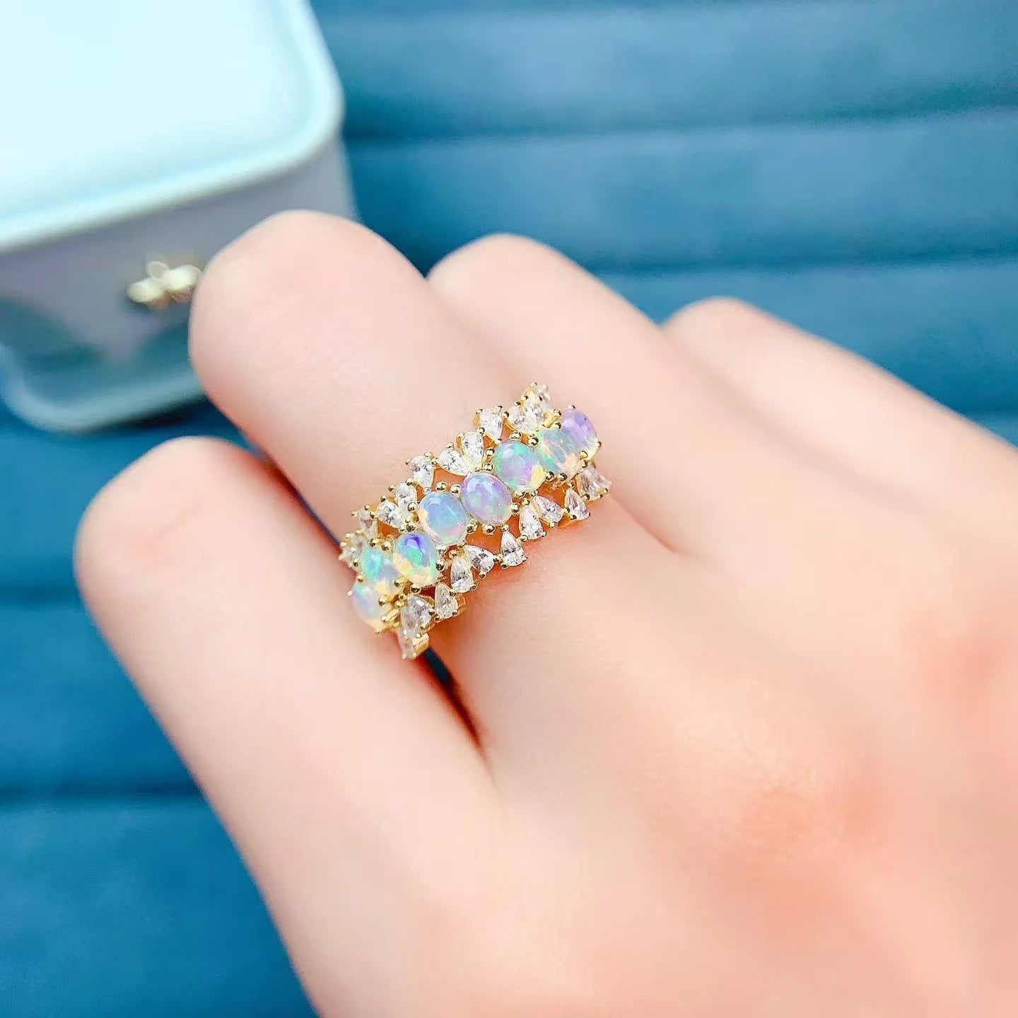 Sparkling 925 Silver Ring for Women 3x4mm Natural Opal Ring with Certificate Gold Plated Silver Opal Jewelry