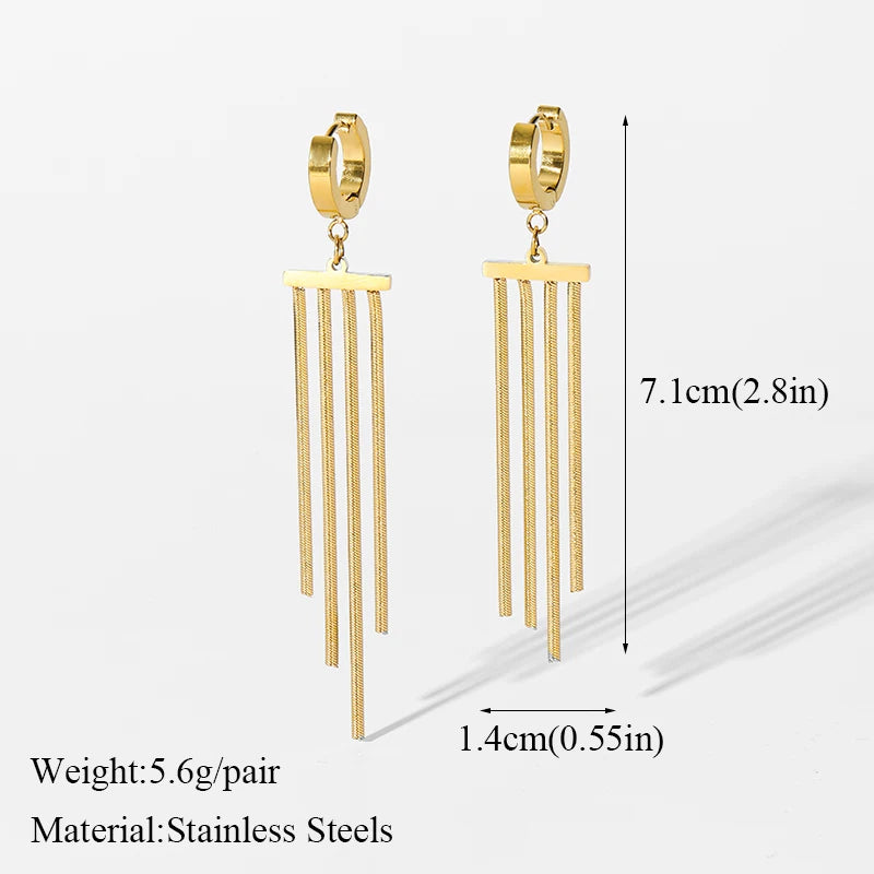 EILIECK 316L Stainless Steel Zircon Feather FOREVER Pendant Earrings For Women Fashion Ear Dangle Gold-Plated Jewelry Gift