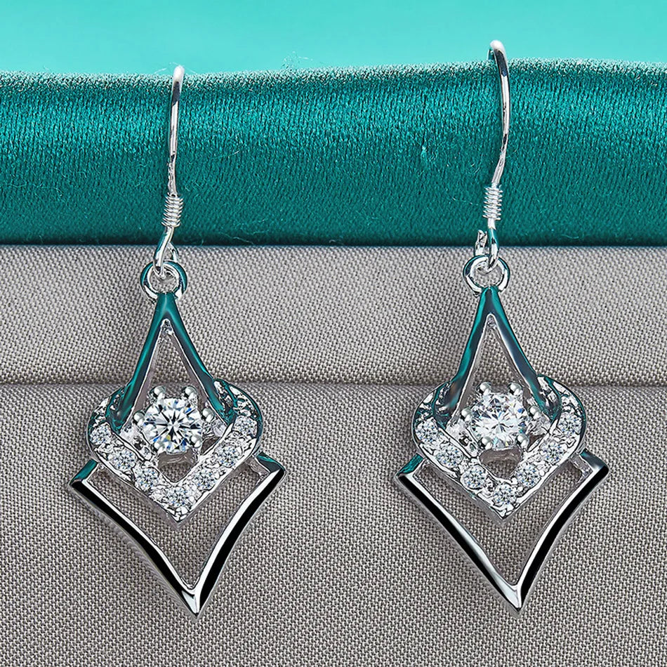 URMYLADY 925 Sterling Silver Heart Zircon Earrings Eardrop for Women Charm Wedding Engagement Fashion Jewelry