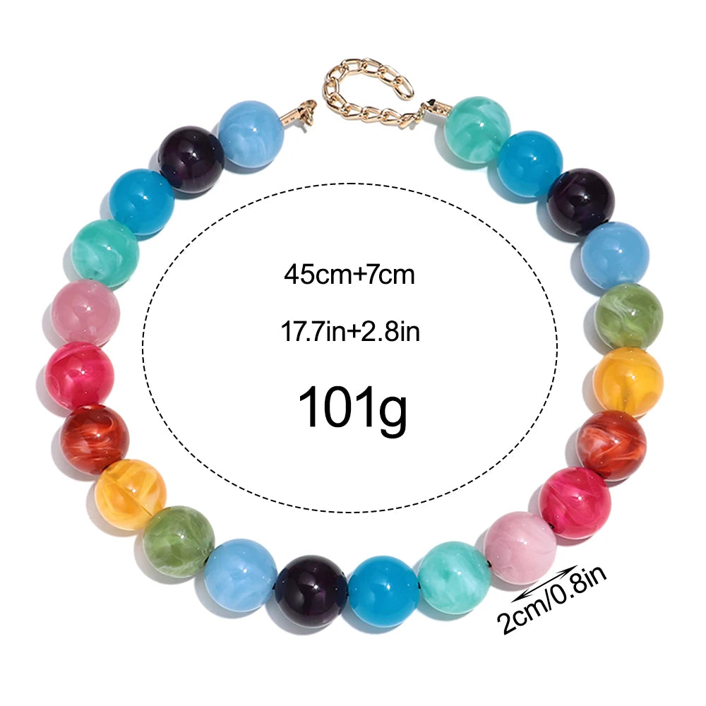 20mm Colorful Acrylic Geometric Round Beads Choker Necklace Fashion Resin Beaded Collar Necklaces New Jewelry Gifts