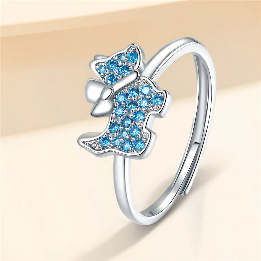 Cute Female White Blue Red Zircon Open Wedding Rings Promise Adjustable Gold Color Engagement Jewelry For Women
