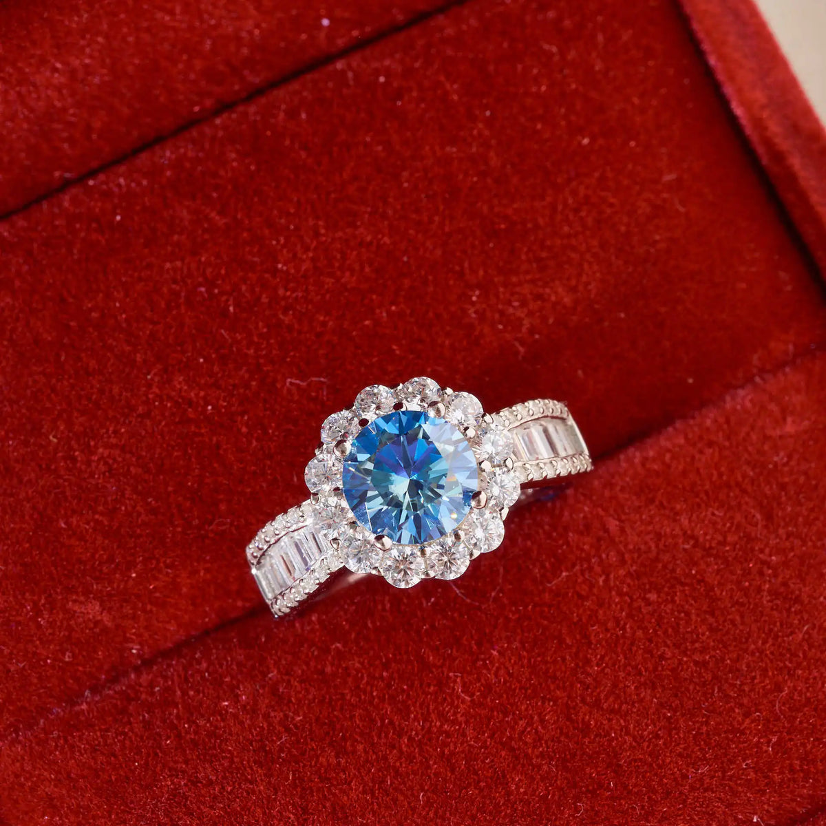 Round Shape 2 Carat Pink Royal Blue Color Moissanite Ring S925 Sterling Silver Women Engagement Luxury Wedding Dating Ring