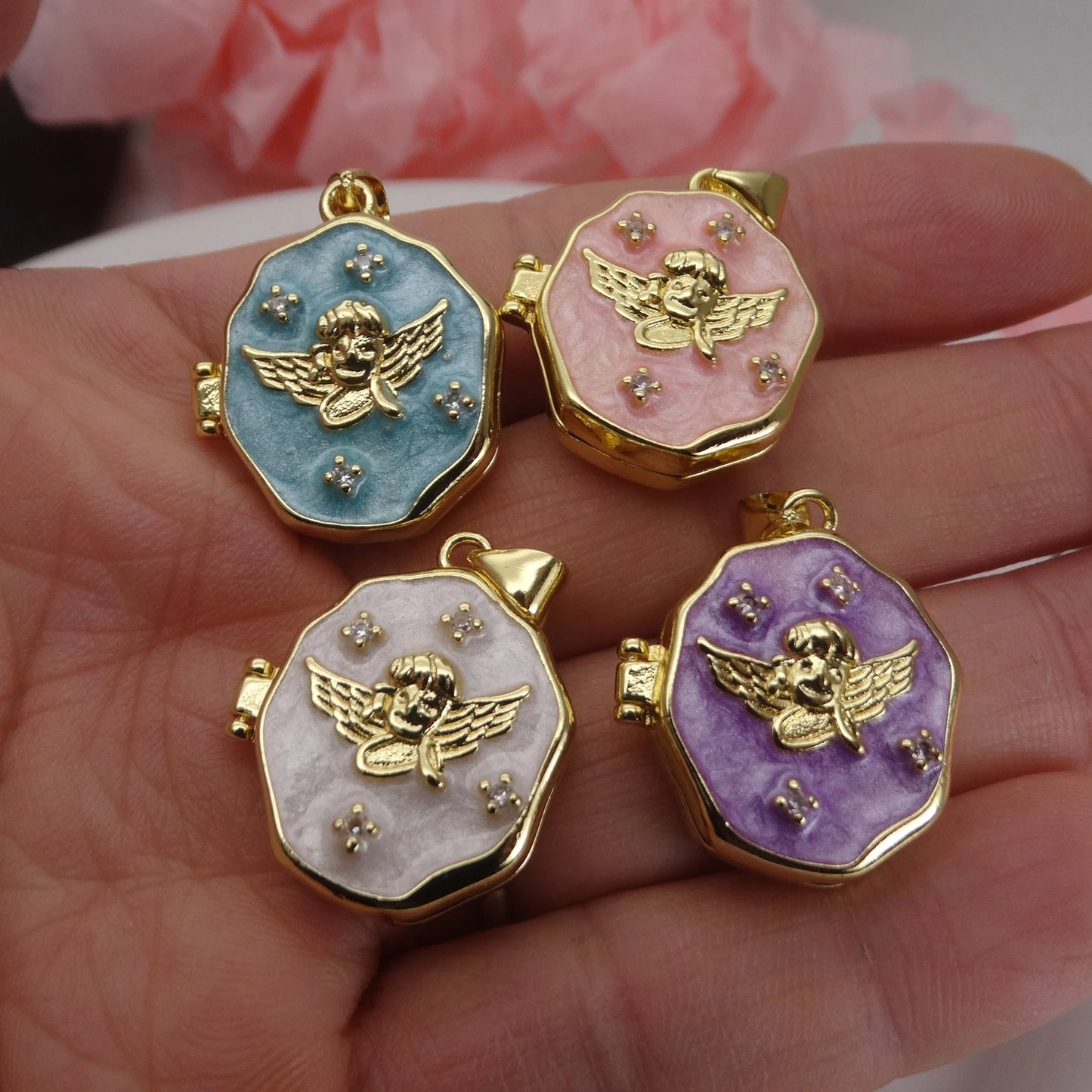 Micro Zircon oil drip photo box Angel Pendant necklace Love heart pendant necklace copper chain jewelry necklace