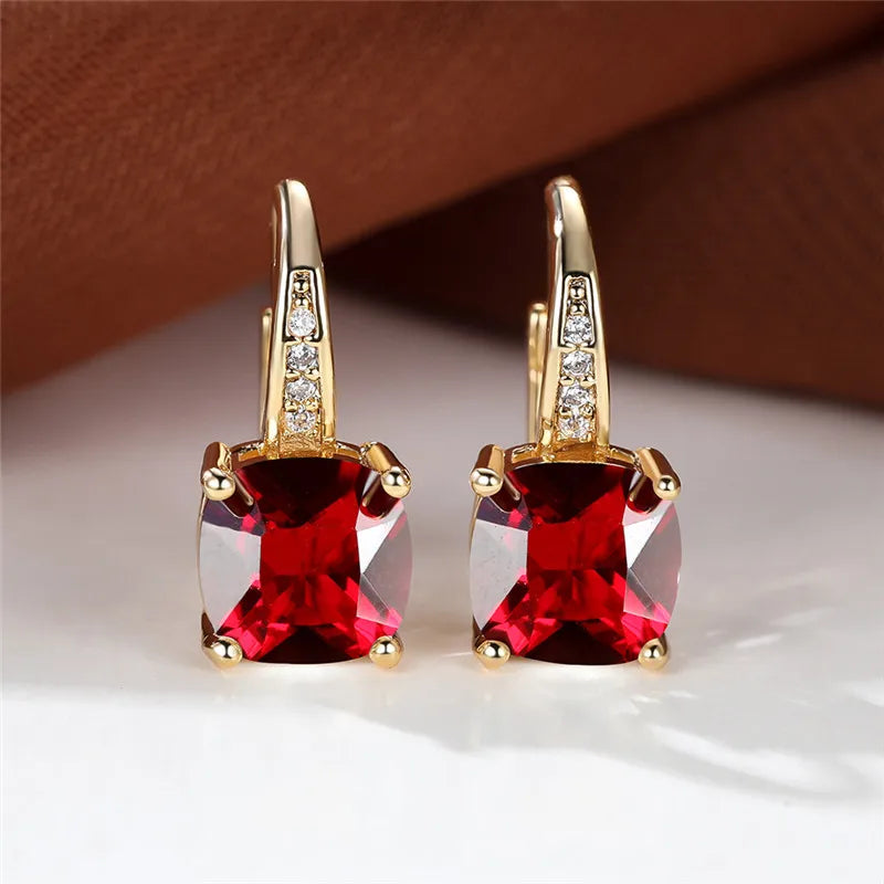 Blue Zircon Square Stone Luxury Crystal Rainbow Hoop Earrings Boho Gold Color Engagement Wedding Jewelry For Women