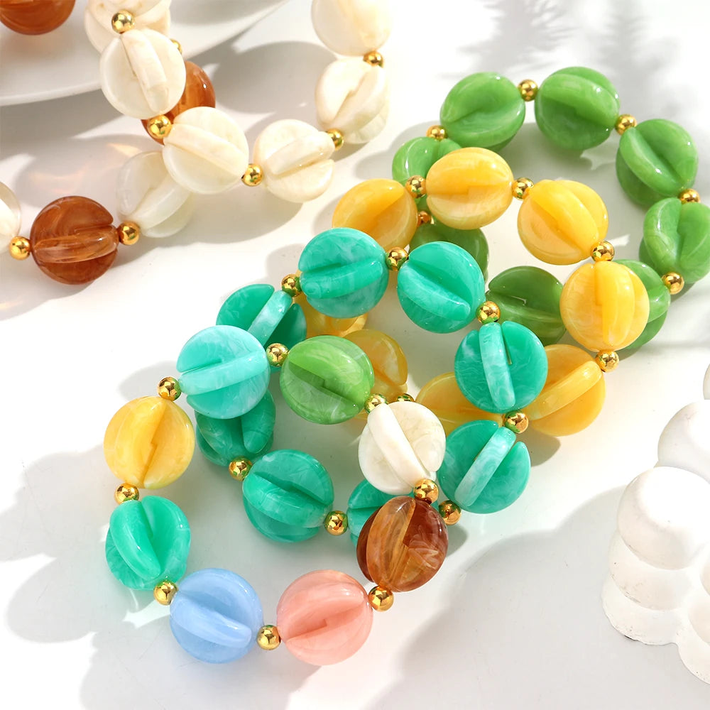 Fashion Colorful Geometric Round Beaded Elastic Bracelets for Women Boho Acrylic Geometry Stretch Bracelet 2026 New Jewelry