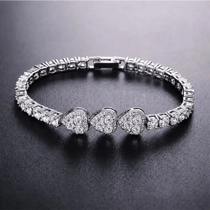 Abestecom 3.5mm Round D color Moissanite Heart Tennis Bracelet Gold Plated Fashion Pave-set Diamonds Bracelet Valentines Gift