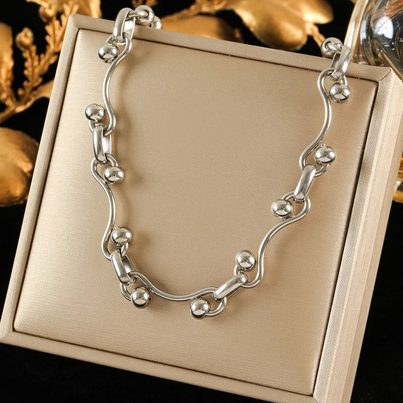 EILIECK 316L Stainless Steel Chain Necklace New Metal Texture Silver Color Fashion Necklace Waterproof Jewelry Bijoux Femme Gift