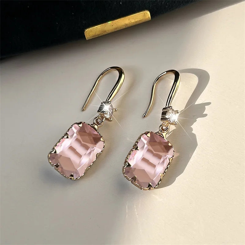Cute Female Red Green Rainbow Drop Earrings Luxury White Crystal Earrings Yellow Gold Color Wedding Earrings For Women