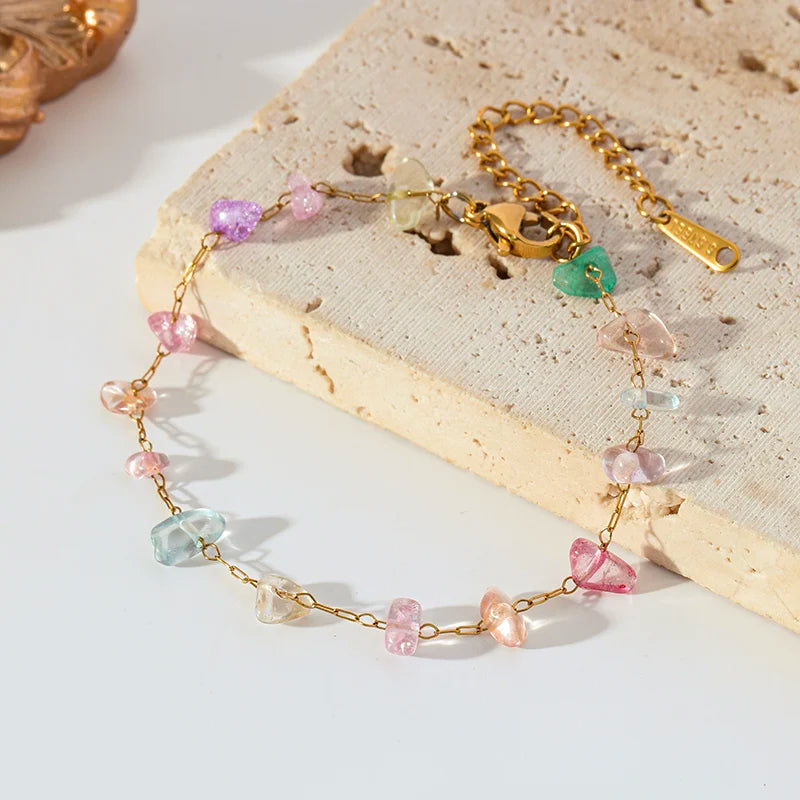 EILIECK 316L Stainless Steel Colored Acrylic Stones Necklace Bracelets Set For Women Trendy Neck Chain Waterproof Jewelry Gift