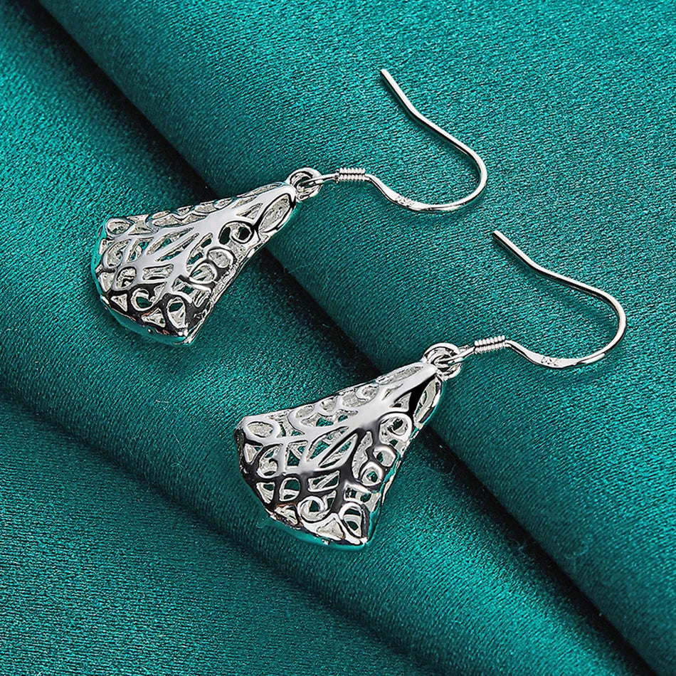 URMYLADY 925 Sterling Silver Hollow Sector Earrings For Women Wedding Party Fashion Charm Jewelry