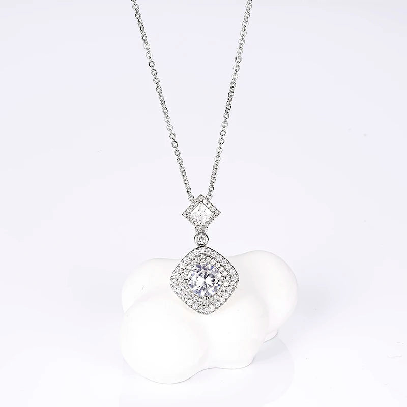OXTAO Exquisite Moissanite Pendant Necklaces 6.5mm  D VVS1 for Women Elegant Geometric Motif Necklace Jewelry 14K Gold Filled