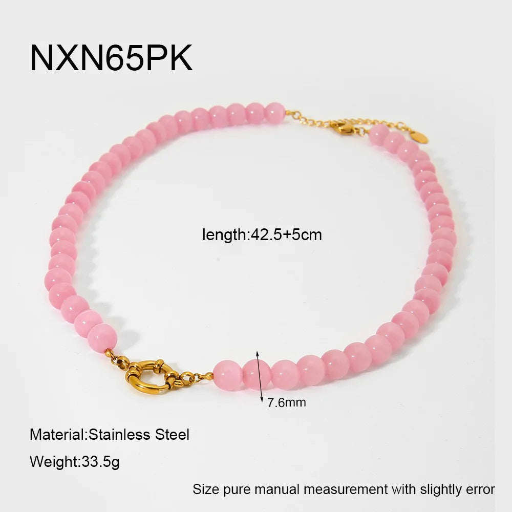 2026 Rainbow Cats Eye Glass Bead Choker Necklace 18K Gold Plated Stainless Steel Summer Bikini Gift for Women Girls