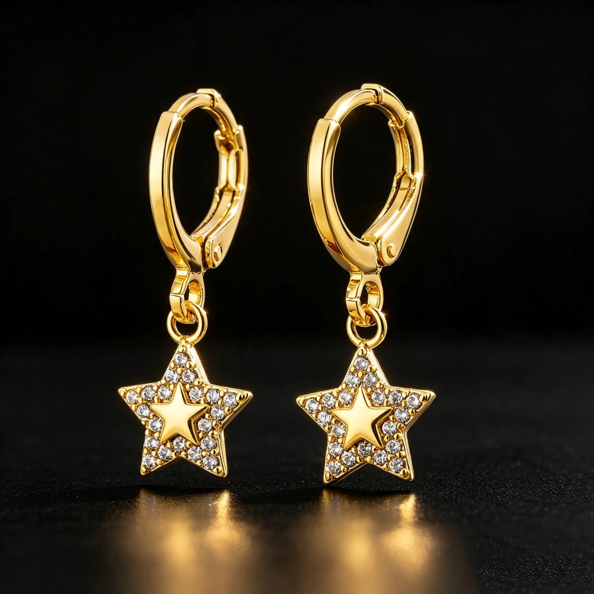 Small Star White Zircon Stone Trendy Hoop Earrings Charm Cute Female Silver Gold Color Wedding Jewelry For Women