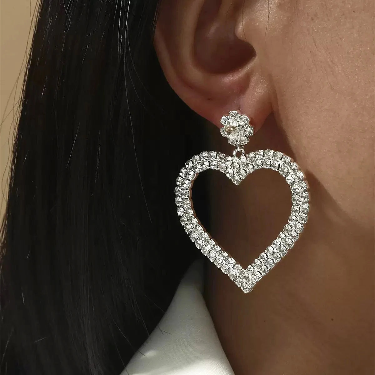 TREAZY Personality Silver Color Rhinestone Crystal Drop Earrings for Women Bride Heart Dangle Earrings Wedding Jewelry Brincos