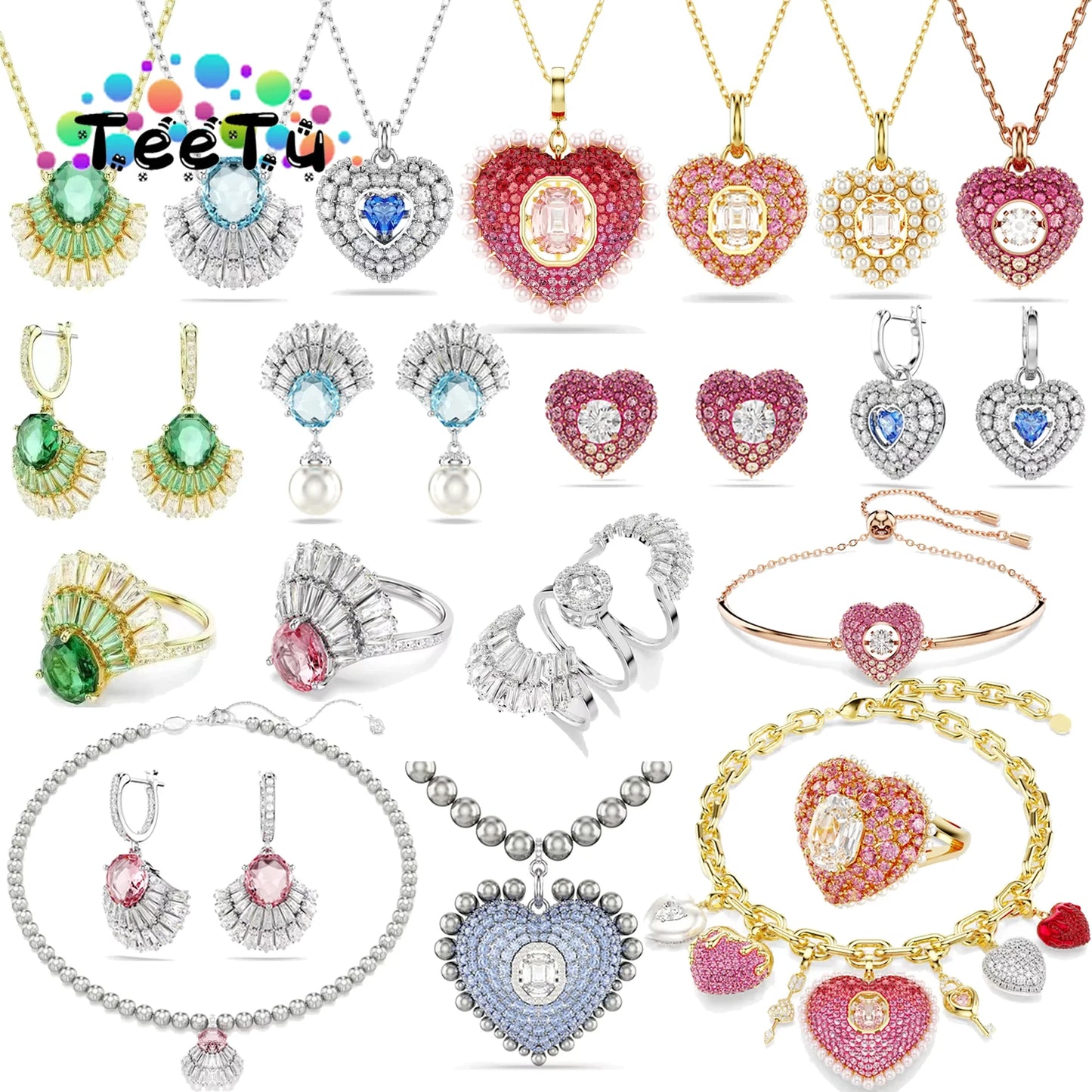 2026 New High-Quality Sparkling Crystal Seashell Seahorse Heart Cross Feather Elegant Necklace Collarbone Chain Valentine's Day