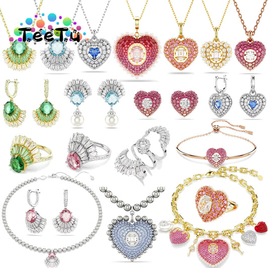 2026 New High-Quality Sparkling Crystal Seashell Seahorse Heart Cross Feather Elegant Necklace Collarbone Chain Valentine's Day