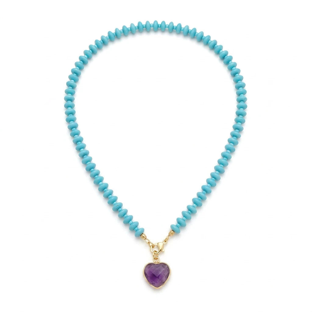 2026 Fashionable trendy dopamine colourful heart bead necklace colourful bead sweet girl versatile accessory