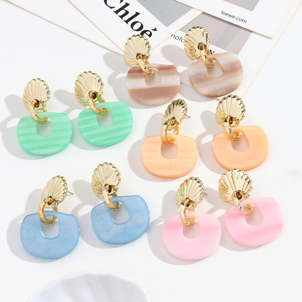 Fashion Acrylic Shell Geometric Drop Earrings for Women Gradual Color Irregular Pendant Earring Party Jewelry Gifts