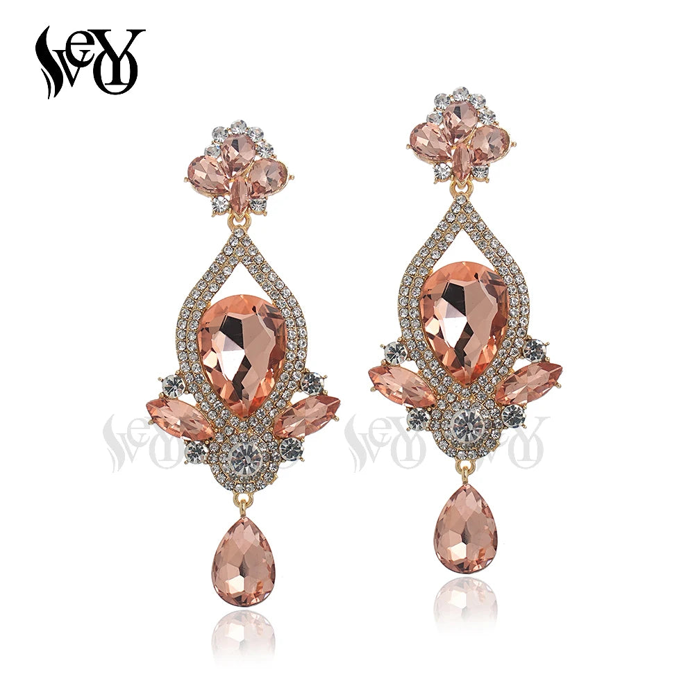 VEYO Classic Lady Long Crystal Drop Earrings Luxury Wedding Earrings for Women Fashion Jewelry 2023New Gift