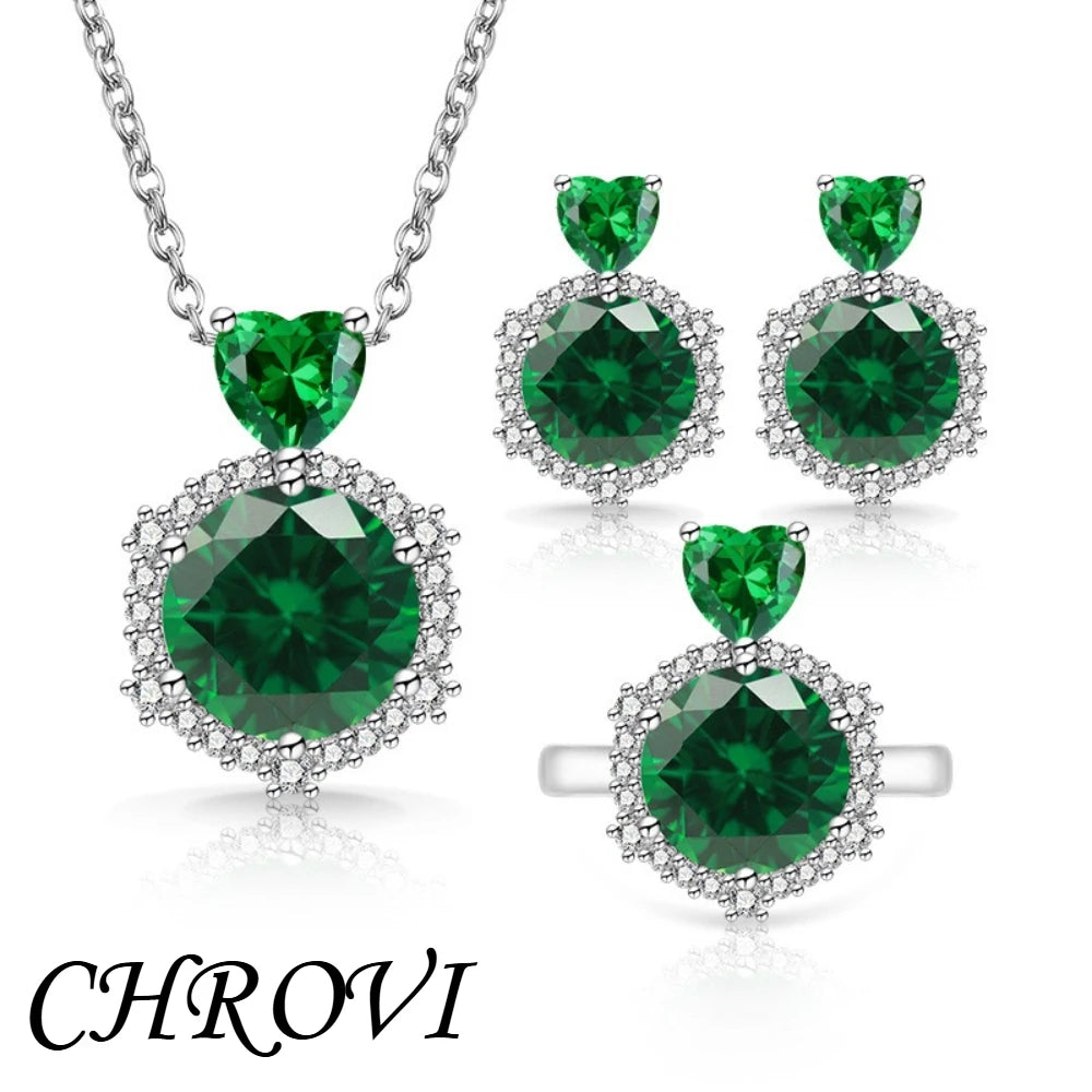 Luxury-Style 925 Sterling Silver New Color-Brightened Luxury Ring, Earrings, Necklace Women's Set