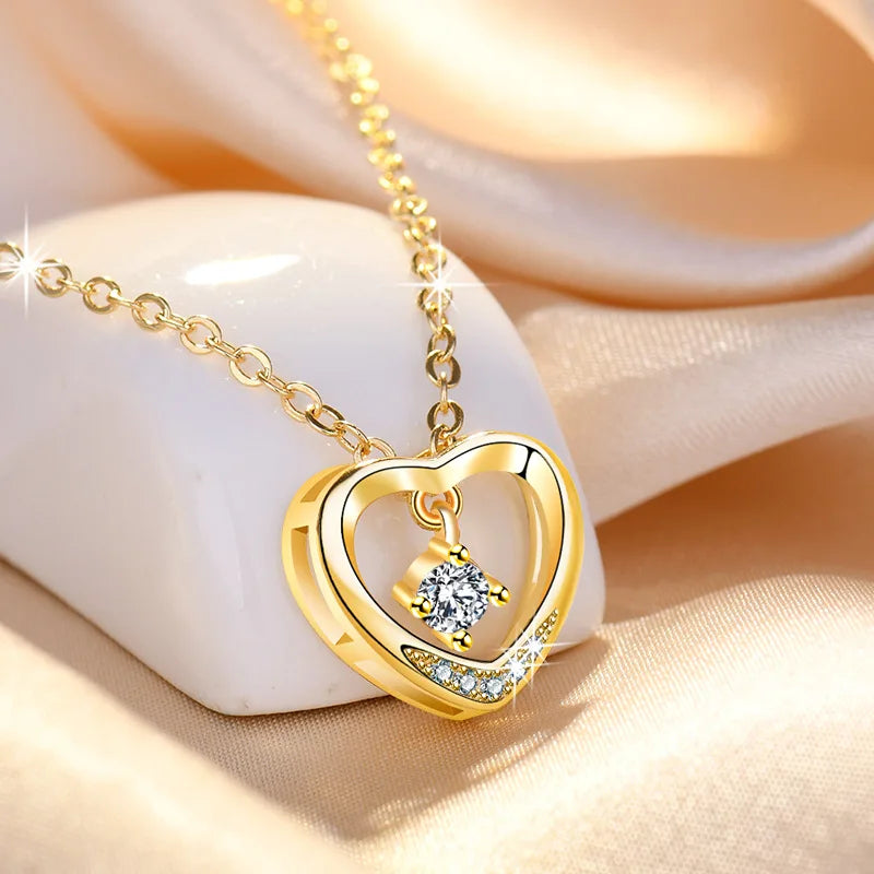 925 Sterling Silver Necklace Pendant Romance Heart Zircon High Quality For Woman Fashion Wedding Engagement Jewelry Gift